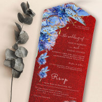Unique Red Glitter Blue Butterflies Wedding
