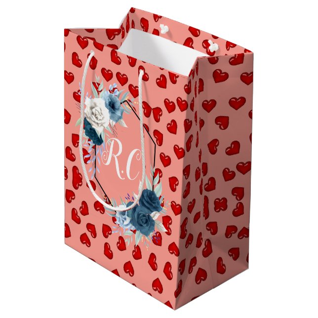 unique Red hearts on pink and pattern Custom Medium Gift Bag (Back Angled)