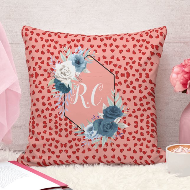 unique Red hearts on pink and pattern Custom Throw Pillow (Creator Uploaded)