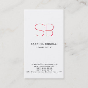 Unique Red Monogram White Cute Business Card