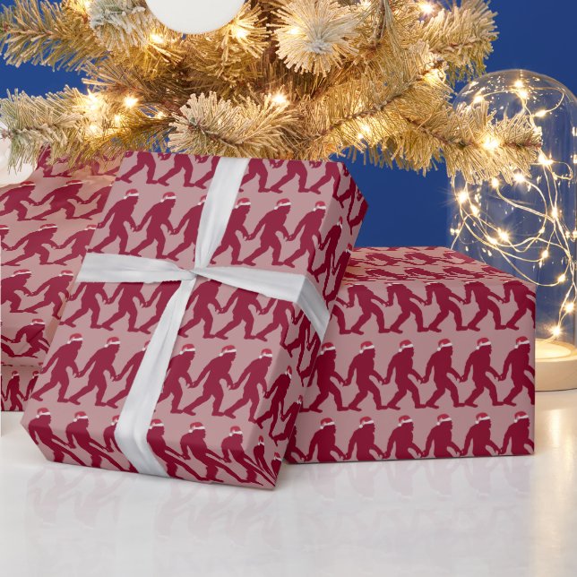 Unique Red & Pink Bigfoot Santa Funny Christmas Wrapping Paper (Holidays)