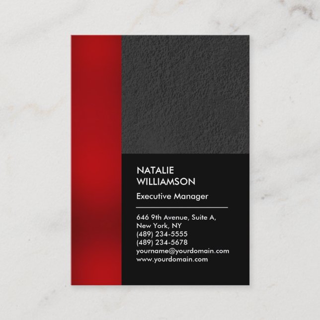 Unique red stripe black grey professional modern business card (Front)