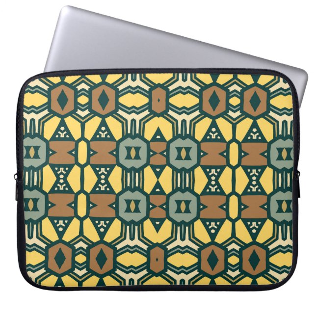 Unique retro geometrical pattern,  vintage seamles laptop sleeve (Front)
