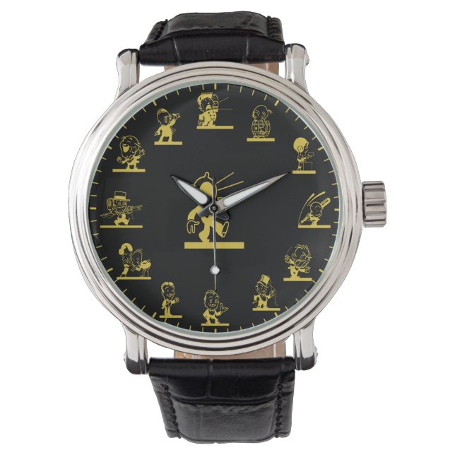 Unique Retro Gold Cartoon People Themed  Watch (Front)