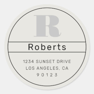 Unique Retro-Modern Address Black Grey Off-White Classic Round Sticker
