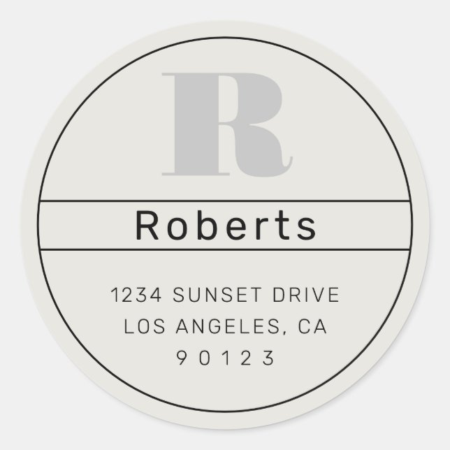 Unique Retro-Modern Address Black Grey Off-White  Classic Round Sticker (Front)