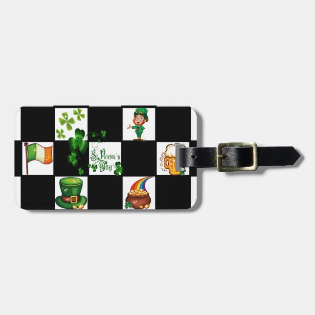 Unique Retro St. Patrick's Day Luggage Tag (Front Horizontal)