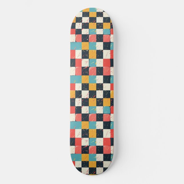 Unique Retro Y2K Chequered Design Skateboard (Front)