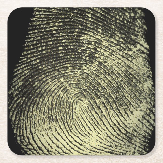Unique Reversed Loop Fingerprint Art Square Paper Coaster (Front)