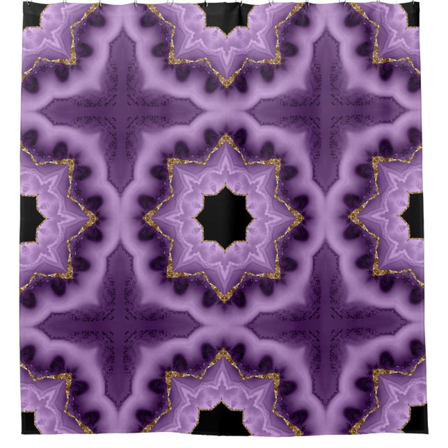Unique rideau de douche Abstrait violet, or, noir (Devant)