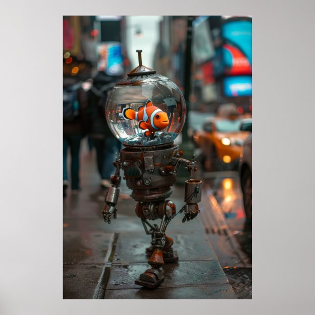 Unique Robot Design - Fish Bowl Head Poster (Front)