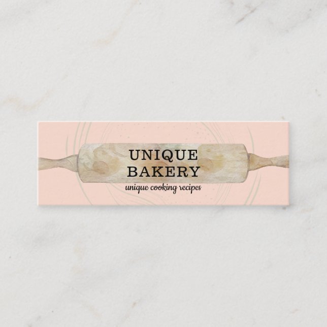 Unique Rolling Pin Bakery Elegant Professional Mini Business Card (Front)