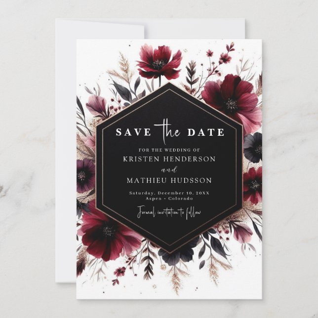 Unique Romantic Burgundy Wedding Save The Date (Front)