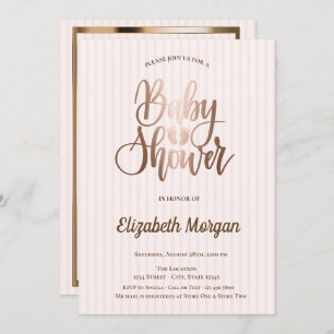 Unique Rose Gold Striped Baby Shower Invitation