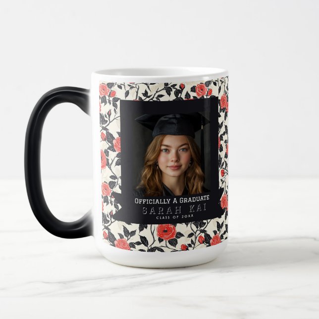 Unique Rose Pattern College Grad Colour Morph Mug (Left)