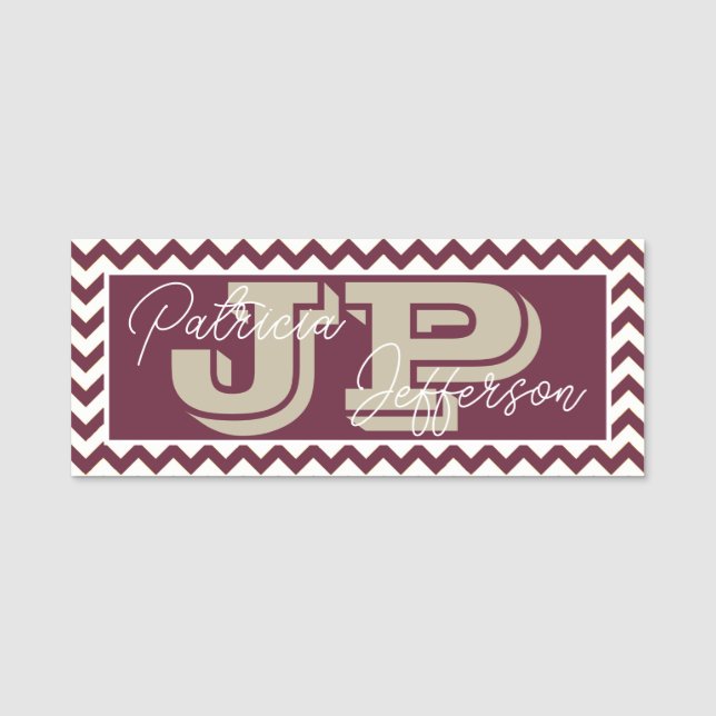 Unique Ruby Red Chevron Zigzag Monogram Name Tag (Front)