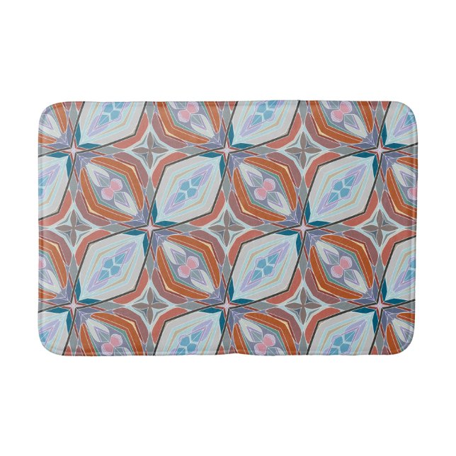 Unique Rust, Teal,Light Blue & Pink Pattern Design Bath Mat (Front)