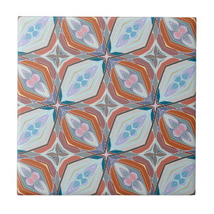 Unique Rust, Teal,Light Blue & Pink Pattern Design Tile