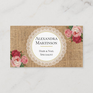 Unique Rustic Burlap Vintage Roses Floral Lace Business Card