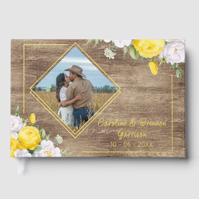 Unique Rustic Country Western Boho Gold Guest Book (Front)