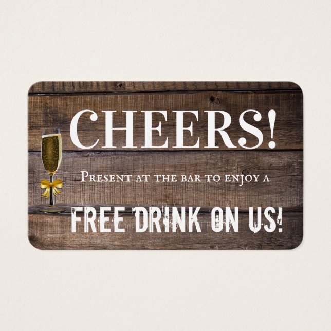 Unique Rustic Wedding Bar Drink Voucher Ticket  (Front)