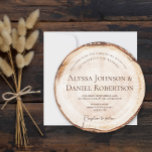 Unique Rustic Wedding Wood Cut slice tree bark  Invitation<br><div class="desc">Be unique and impress your guests with this creative wedding invitation. Inspired by the wood cut slice you often see at beautiful, romantic, rustic weddings, I wanted to design a round card imitating the wood disc, showing off the tree rings. Customize the bride and groom's full names, wedding date, location...</div>