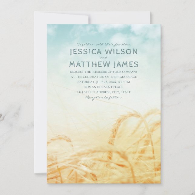 Unique Rustic Wheat Vintage Country Summer Wedding Invitation (Front)