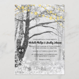 Unique Rustic Winter Tree Light Wedding Invitation