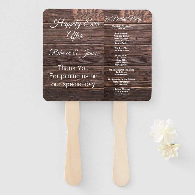 Unique Rustic Wood Barn Wedding Program Hand Fan (Front and Back)