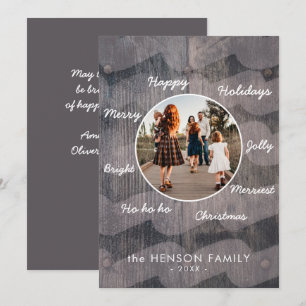 Unique Rustic Wood Christmas Family Photo Holiday  Card