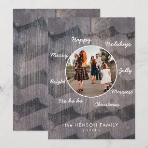 Unique Rustic Wood Christmas Wishes Family Photo Holiday Card