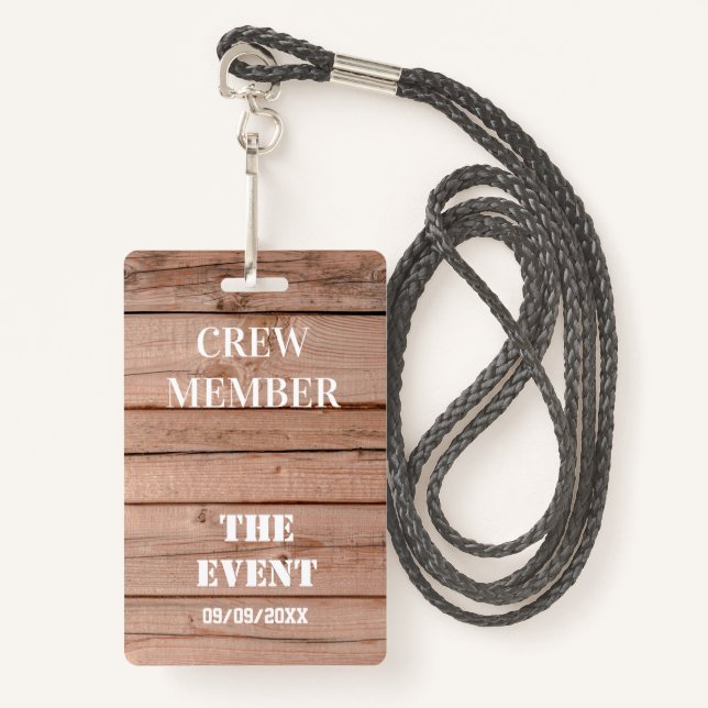 Unique Rustic Wooden Custom Event Access Badge (Front with Lanyard)
