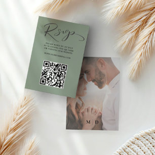 Unique Sage Green QR Code RSVP Wedding Card