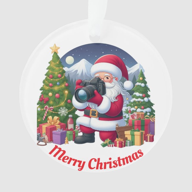 Unique Santa taking photos  Ornament (Front)