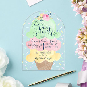 Unique Scooped Up Ice Cream Bridal Shower Acrylic Invitations