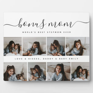 Unique Script Photo Collage Bonus Mom Mothers Day Plaque