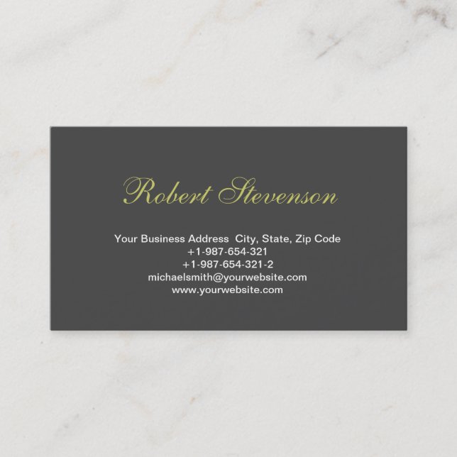 Unique Script Trendy Grey Consultant Business Card (Front)