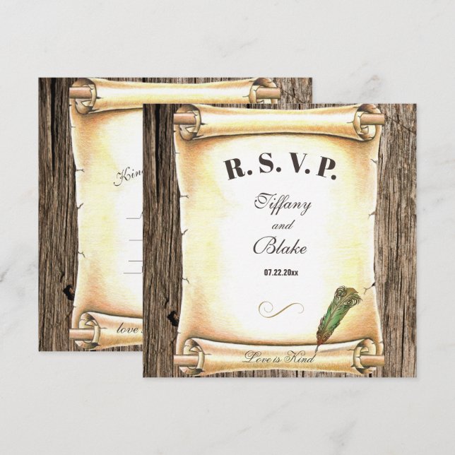 Unique Scroll & Feather Pen Wedding  Invitation (Front/Back)