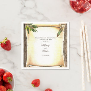 Unique Scroll & Feather Pen Wedding Paper Napkins