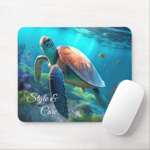 Unique Sea Turtle Illustration Personalized Text Mouse Pad