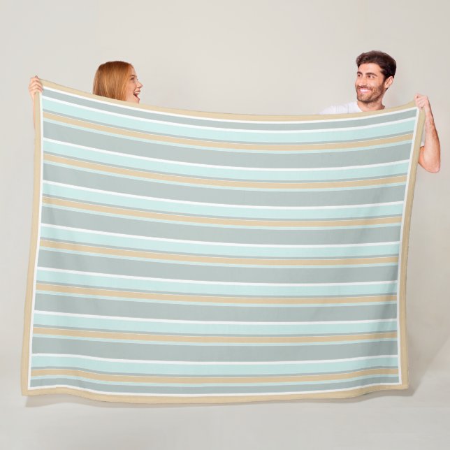 Unique Seafoam Green White Tan Stripe Art Fleece Blanket (In Situ)
