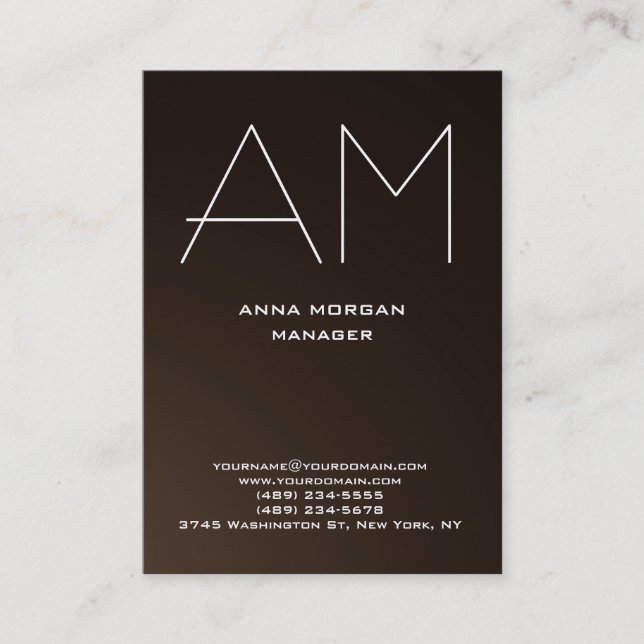 Unique sepia brown plain simple monogram business card (Front)