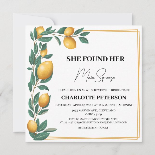 Unique She Found Her Main Squeeze Bridal Shower  Invitation (Front)