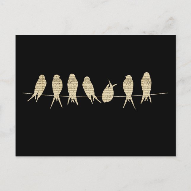 Unique Sheet Music Birds Postcard (Front)