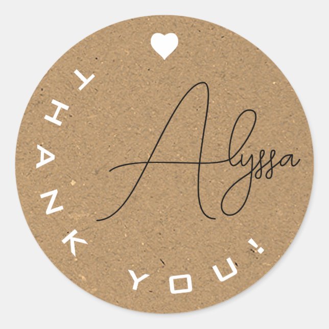 Unique Signature Kraft Paper Thank You Business  Classic Round Sticker (Front)