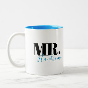 Unique simple personalized Mr handsome couples Two-Tone Coffee Mug