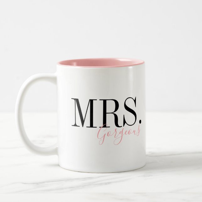 Unique simple personalized Mrs gorgeous couples Two-Tone Coffee Mug (Left)