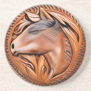 Unique Simulated Tooled Leather Horse Head Stone Coaster