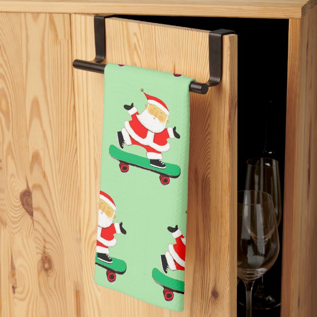 Unique Skateboarding Santa Kitchen Towel (Thirds Fold)