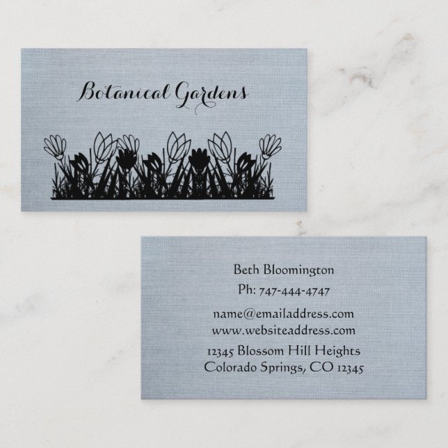 Unique Sky Blue Linen Look Floral Business Card (Front/Back)